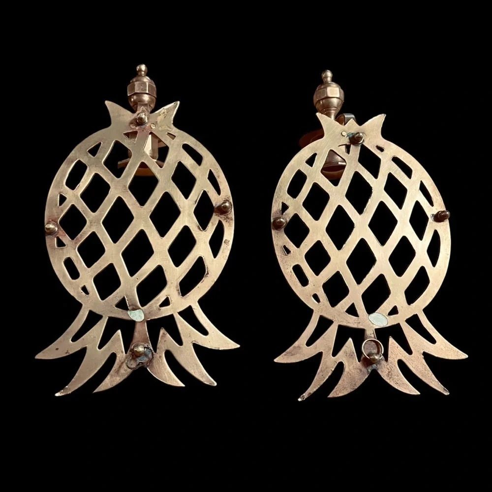 Vintage Brass Pineapple Wall Sconces Pair Taper Candlestick Holders 11.5” Decor